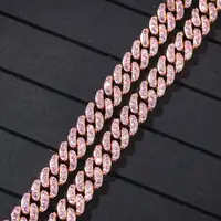 

Hot Sale Rose Gold Plated Pink CZ Cubic Zirconia Micro Pave Cuban Link Chain For Women
