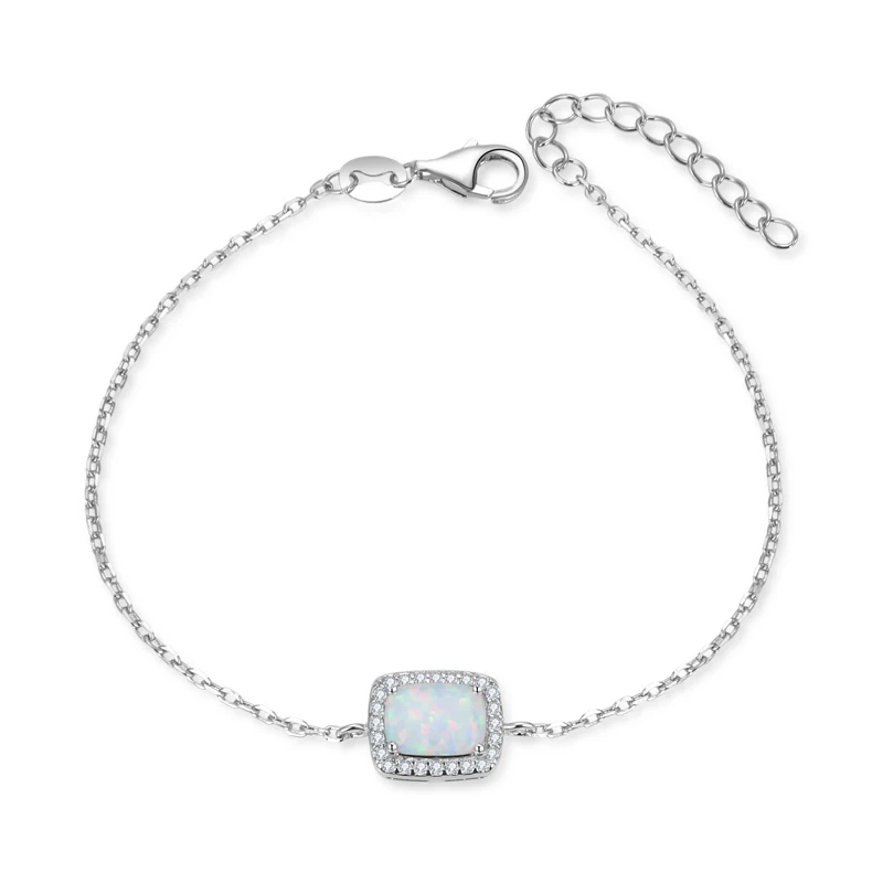 

925 sterling silver Cz cubic zirconia elegant Square Shape opal bracelet women