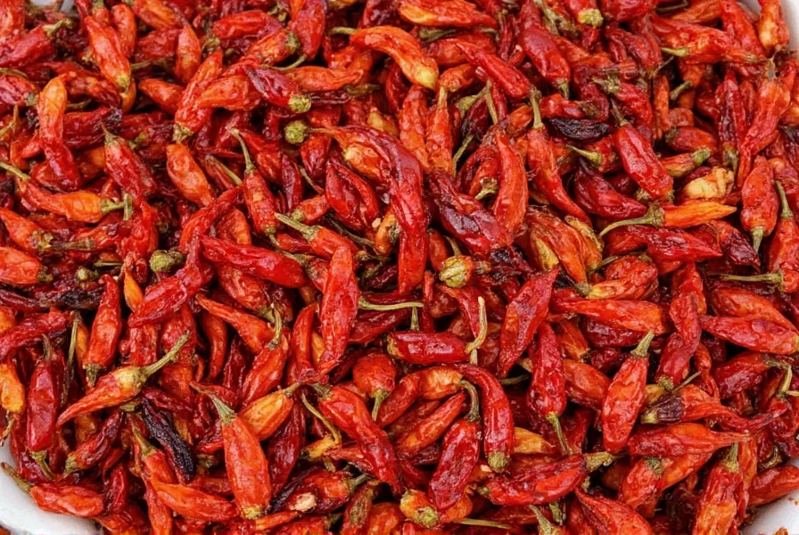 Toasting dried chiles de arbol in a pan