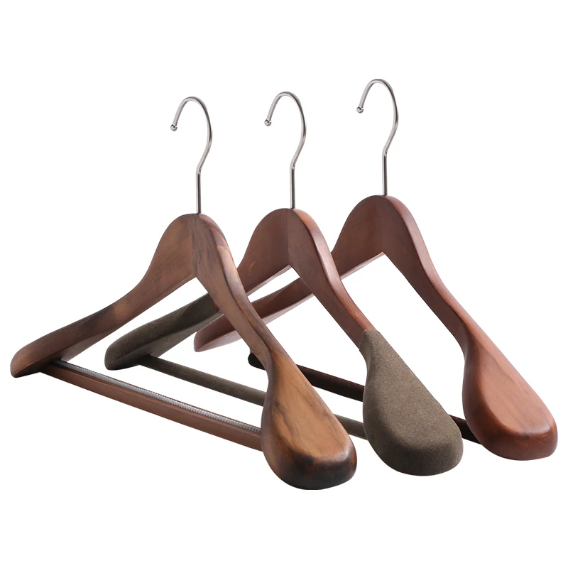 

Solid wood wide-shoulder household clothes hanger wooden non-marking clothes hanger, Brown