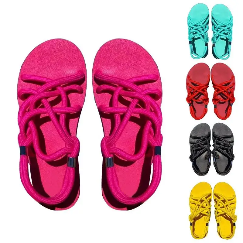 

2021 Designer Ladies Summer Tie Up Sandals Cute Fashion Platform Flat Heel Hemp Rope Sandales Women