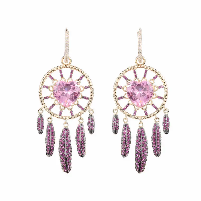 

Dr. Jewelry Pink White Gemstone 14k Gold Green Cz Dream Catcher Diamond Earrings For 2021 Women Luxury Christmas Jewelry
