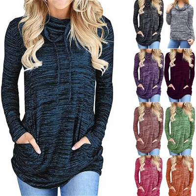 

Amazon hot sale sports style piled pile collar pocket loose T shirt women tie die top blouse