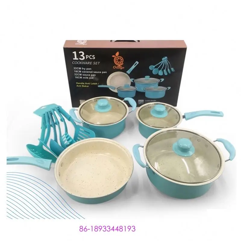 

13 PCS Blue Kitchen Non Stick Cookware Set High Quality Metal Cooking Pots And Pans With Kitchen Utensils