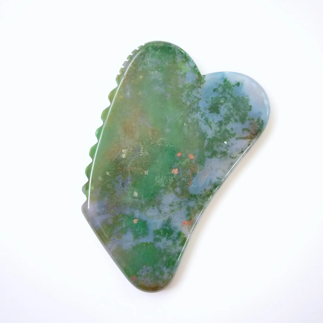 

Portable Traditional moss agate Guasha Scraping Massage Jade jagged square shapes Plate Gua Sha Set Board Beauty and Healthy Car