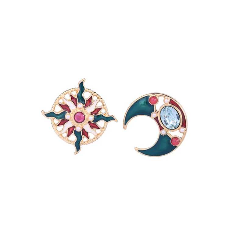 

HOVANCI Latest Fashion Design Jewelry 316L Stainless steel Enamel Sun And Moon Asymmetry Stud Earrings, Picture