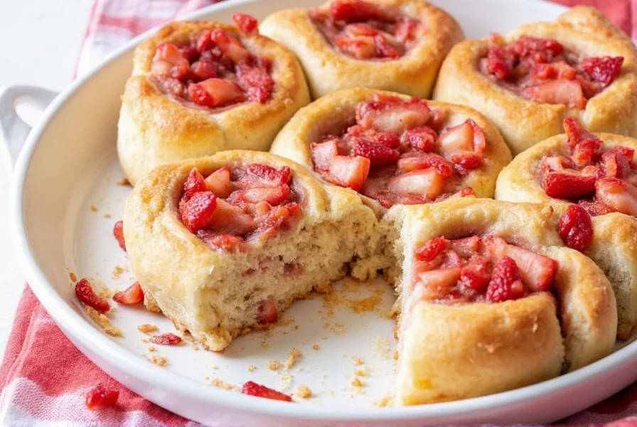 Professional baker rolling out strawberry cinnamon roll dough with even thickness on floured surface
