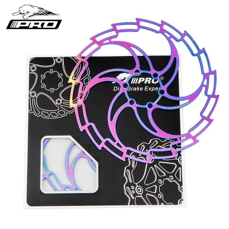 

Bicycle brake disc 160 / 180 / 203 colorful mountain bike hollow ultra light disc six nail brake pad, Electroplate color