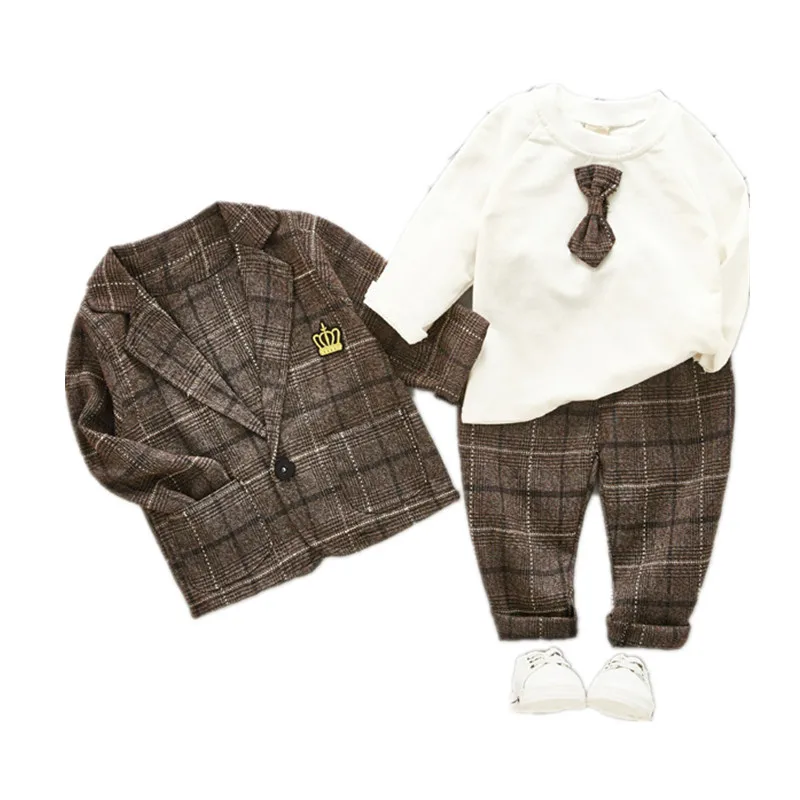 

Spring baby boy clothing sets trousers long-sleeved T-shirt gentleman bow tie three-piece suit kids dresses for children boys, Picture