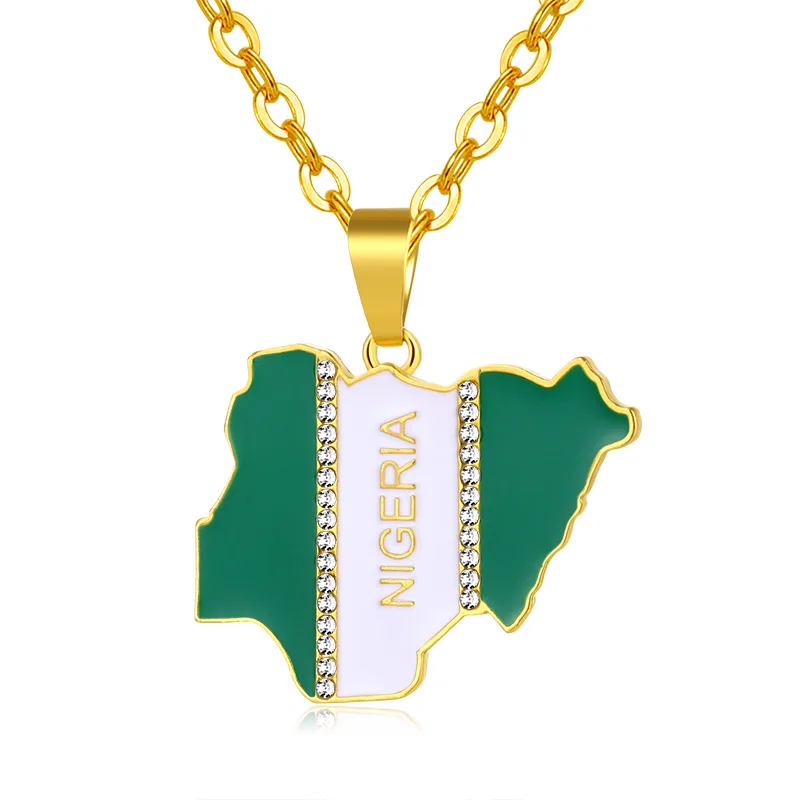 

Punk Hip Hops Stainless Steel Map Pendant Necklace Colorful Oil Dropping Crystal Nigeria Map Necklace For Patriot, Picture color