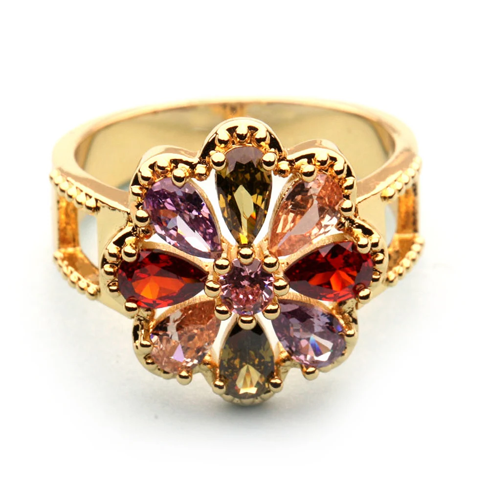 

Engagement Colorful Flower shape Crystal zircon platinum plating Ring Fashion Party Accessories Jewelry Anniversary Party, Rhodium / rose gold / gold