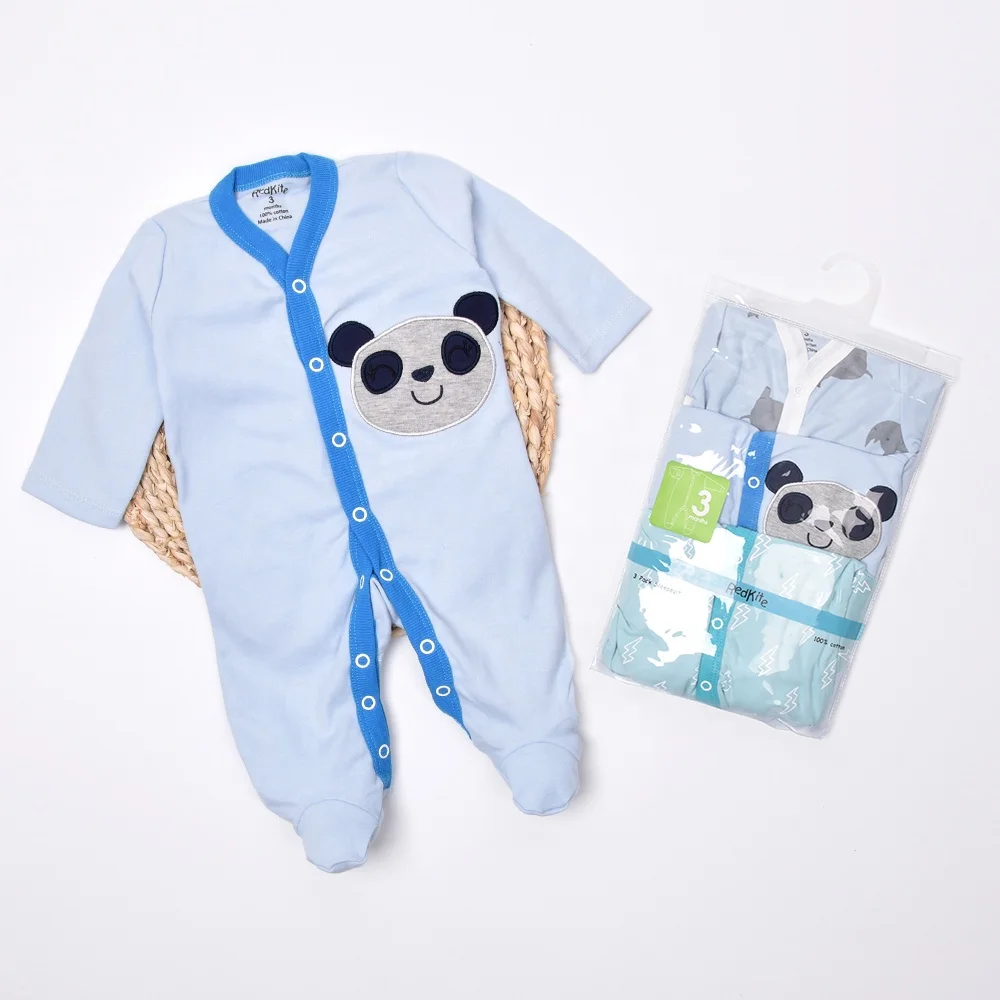 

Colorful High Quality 3 Pieces Lovely Pattern Comfortable Cotton Baby Footed Pajamas