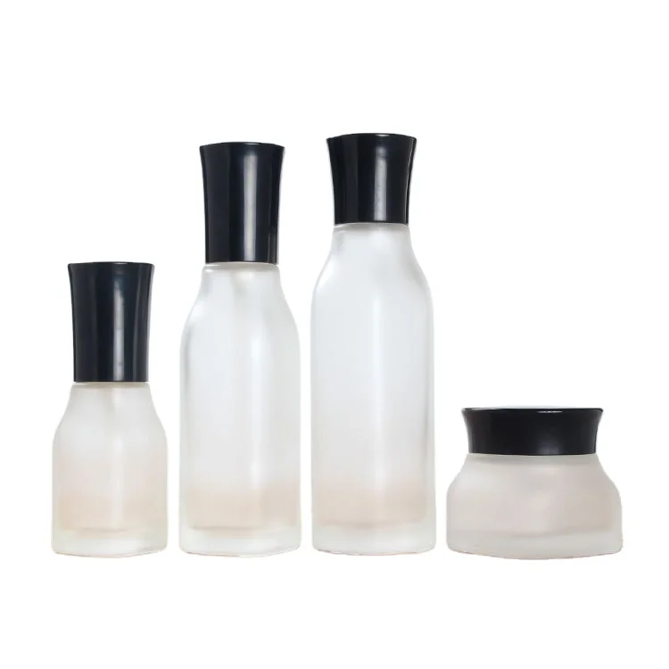 

Custom printing support matte lotion bottle 100ml frosted glass bottles with pump skincare square glass bottle
