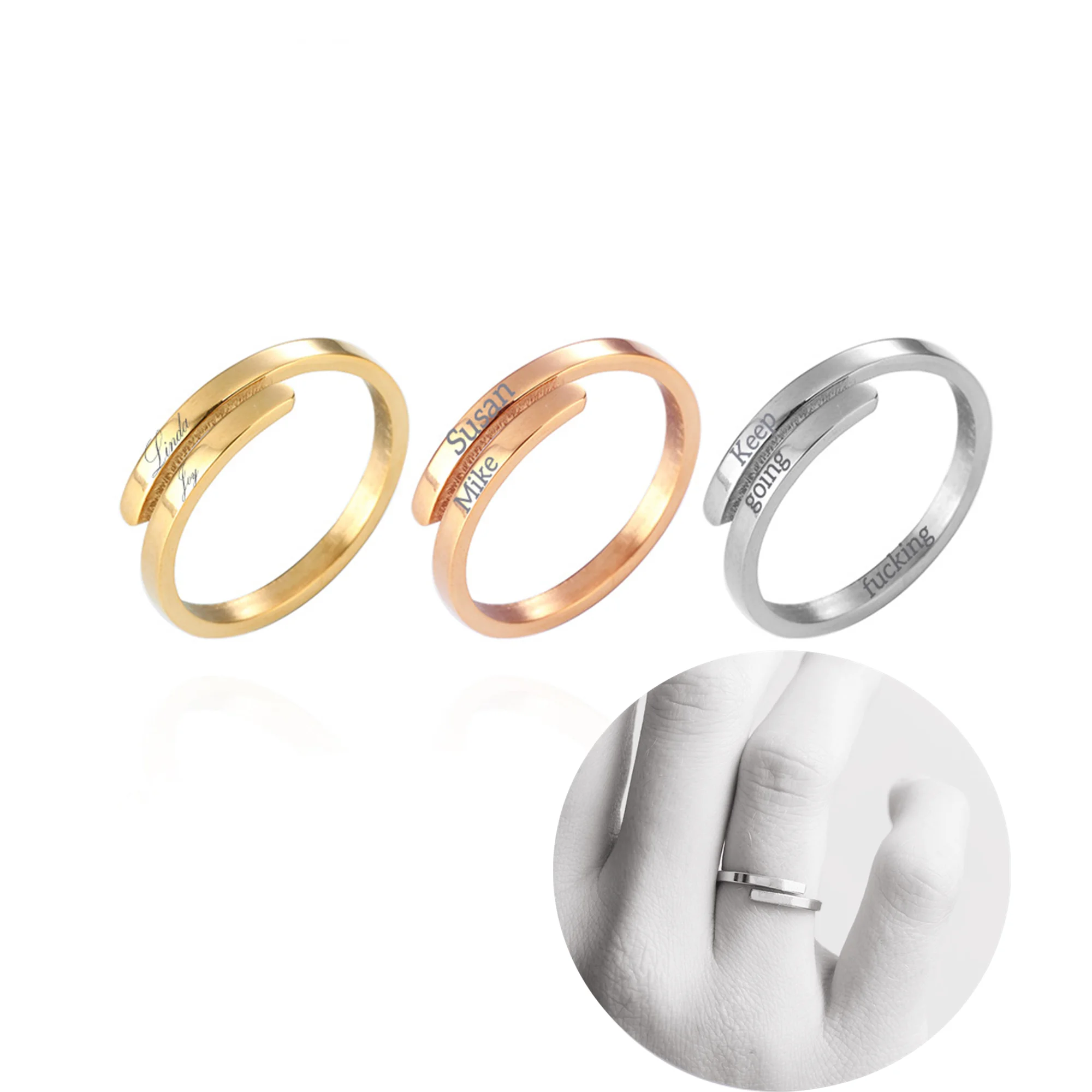 

Aibeads Personalized Engraved Two Names Stainless Steel Gold/Silver/Rose Gold Ring, Dropshipping