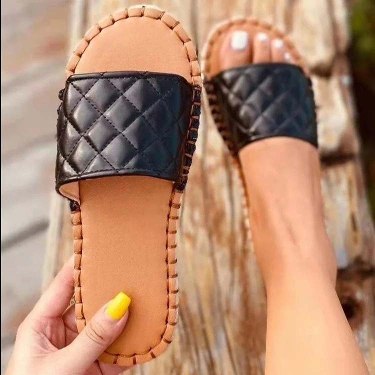 

2021 Summer Beach Female Slippers Fashion Casual Hemp Rope Weaving Flat Sandals for Women, 3 colors