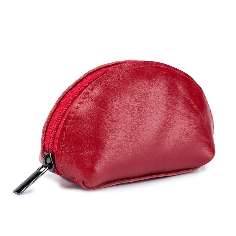 

Red waterproof compact wallet lightweight luxury oil wax leather coin purse