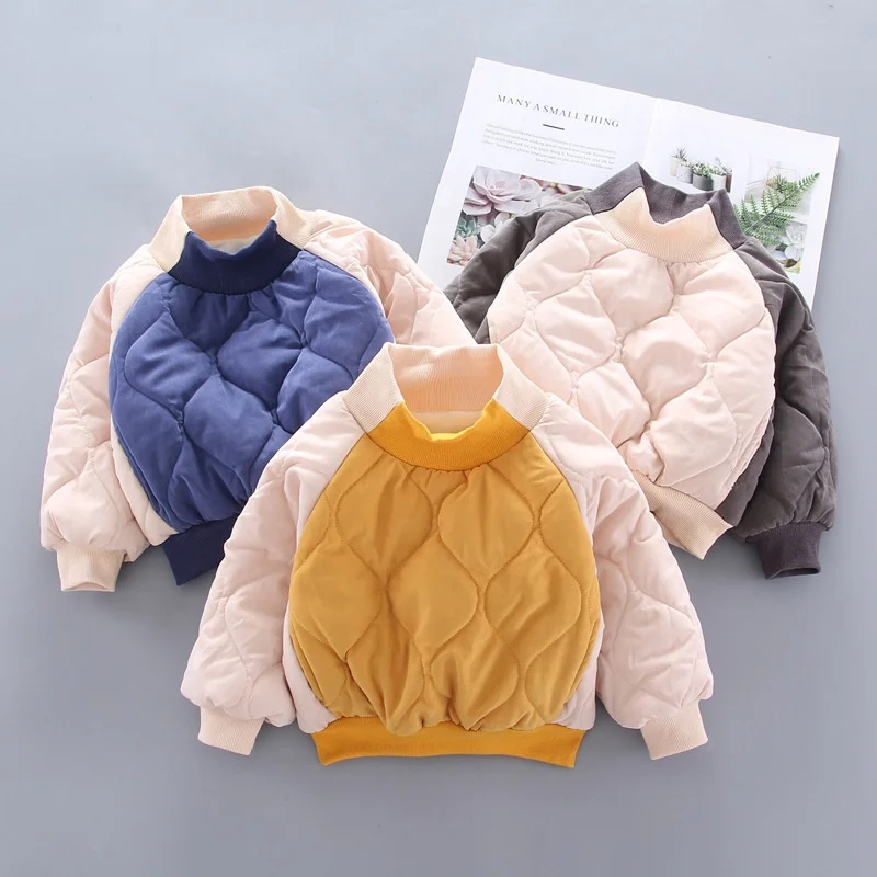 

B51536A Children's clothing little boys winter new fashion color patchwork warm hoodie, Yellow/blue/brown