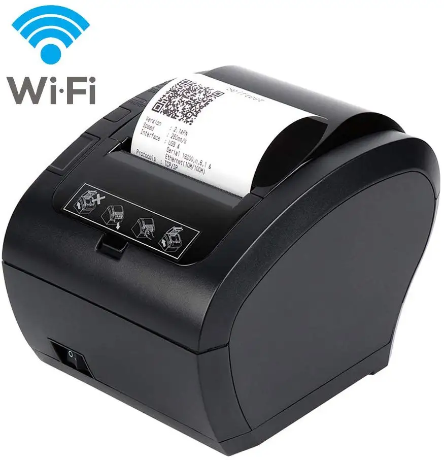 

High Quality Restaurant 80mm Wireless WIFI/BT Printer Auto Cutter POS Billing Thermal Receipt Printer, White / black