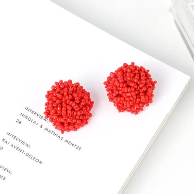 

Customized Color Resin Beads Circle Earrings Geometric Half Ball Round Seed Beads Stud Earrings For Women