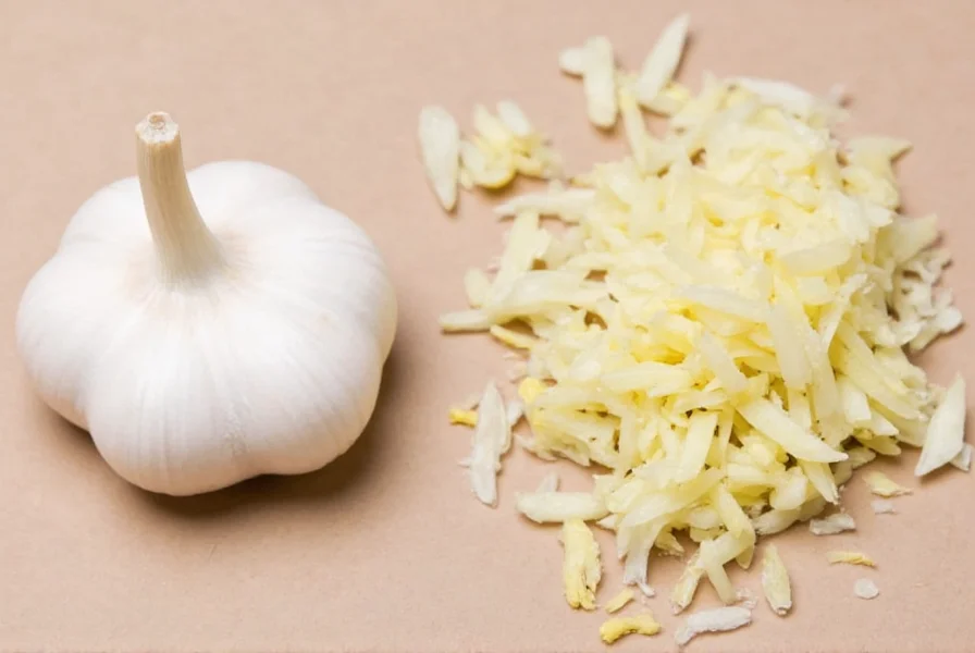 Messlöffel mit frischem gehacktem Knoblauch