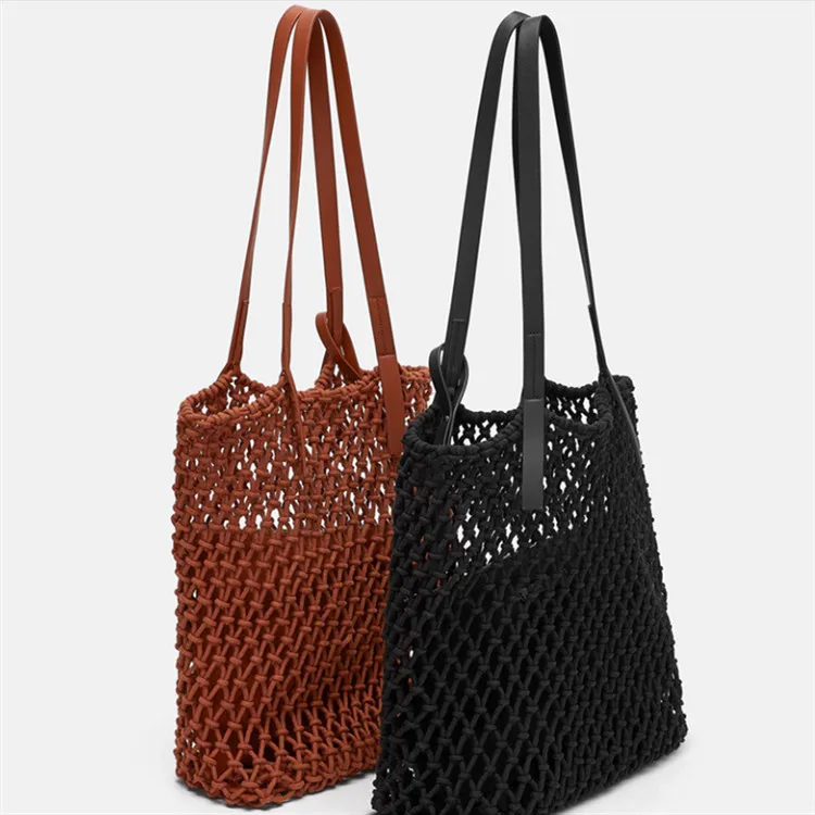 

new fashion spring genuine Leather trim woven on rattan handbag, Photo