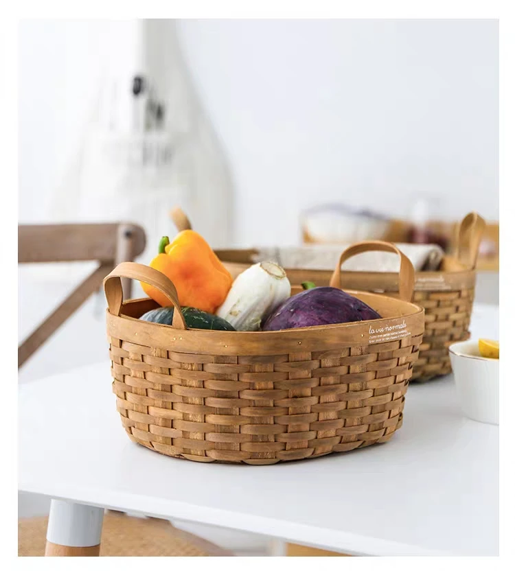 Country Style Handmade Wood Woven Basket With Cloth Lining For European