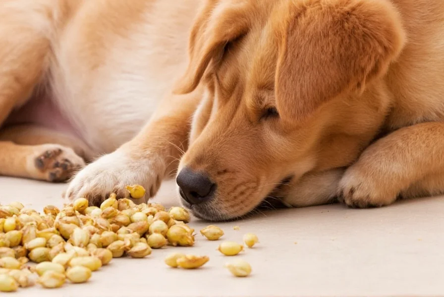 Close-up of cloves next to a dog bowl with warning symbol