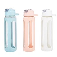 

570ml eco friendly oem portable drinking sport recycled kids borosilicate glass silicone mineral water bottle with custom logo