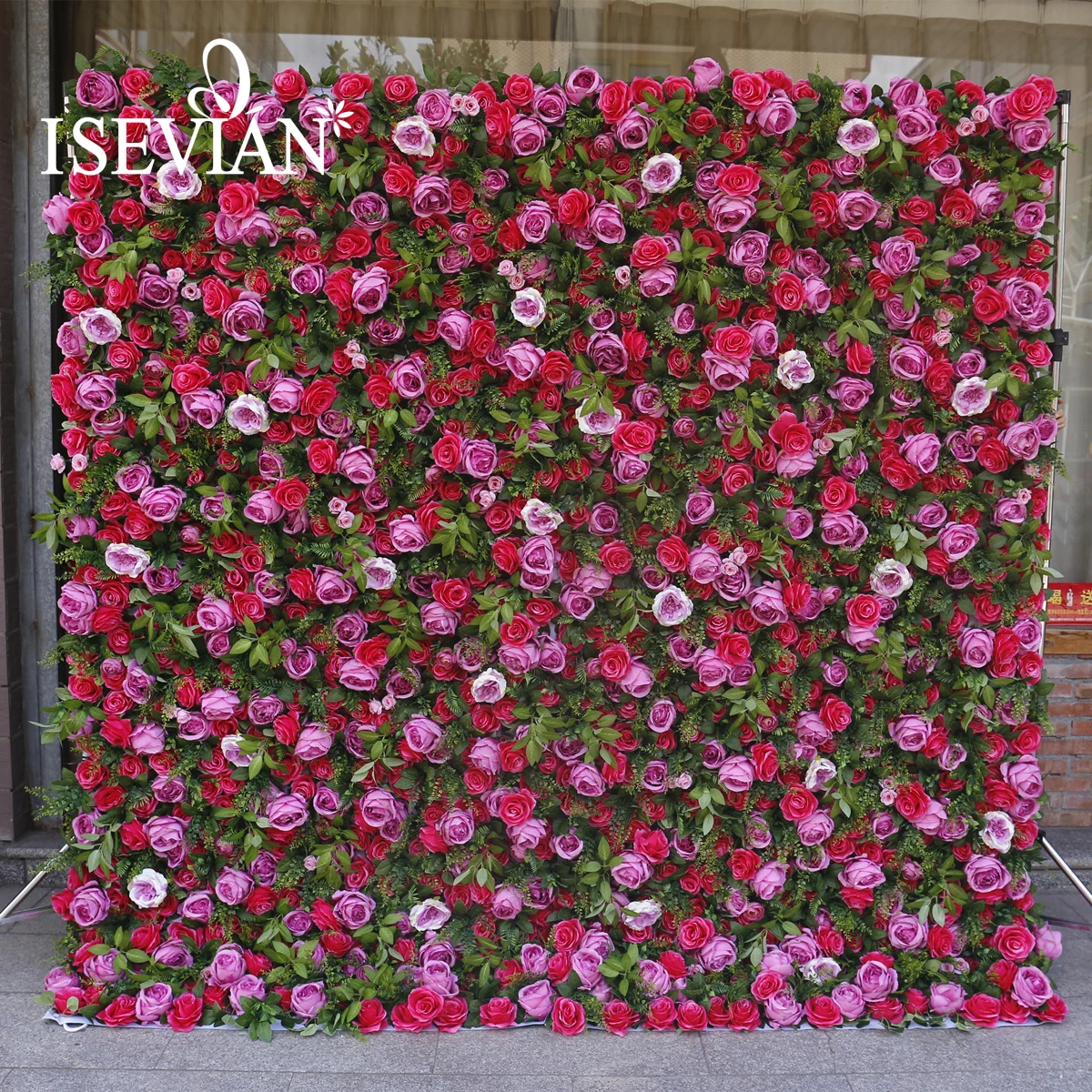 ISEVIAN Factory 3d Greenery Pink Roses Flower Wall Panel Backdrop Wedding Decoration