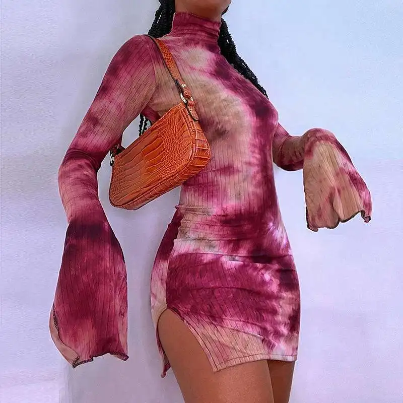 

2021 New Arrival Women Long Sleeve contrast printed dress women casual dresses