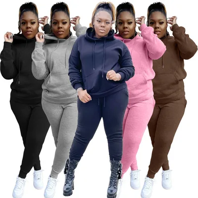 

winter plus size women clothing hoodie two piece set new outfits for women warm long sleeve two pieces wide leg Pants Sets