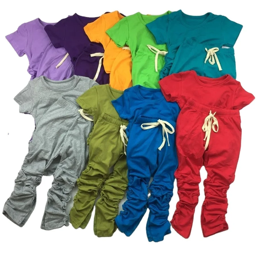 

RTS Multi Colors Kids Stacked Pants Baby Girls Sets Sportswear Joggers Short Sleeve And Sweatpants Leggings Mommy And Me Outfits, Requirement