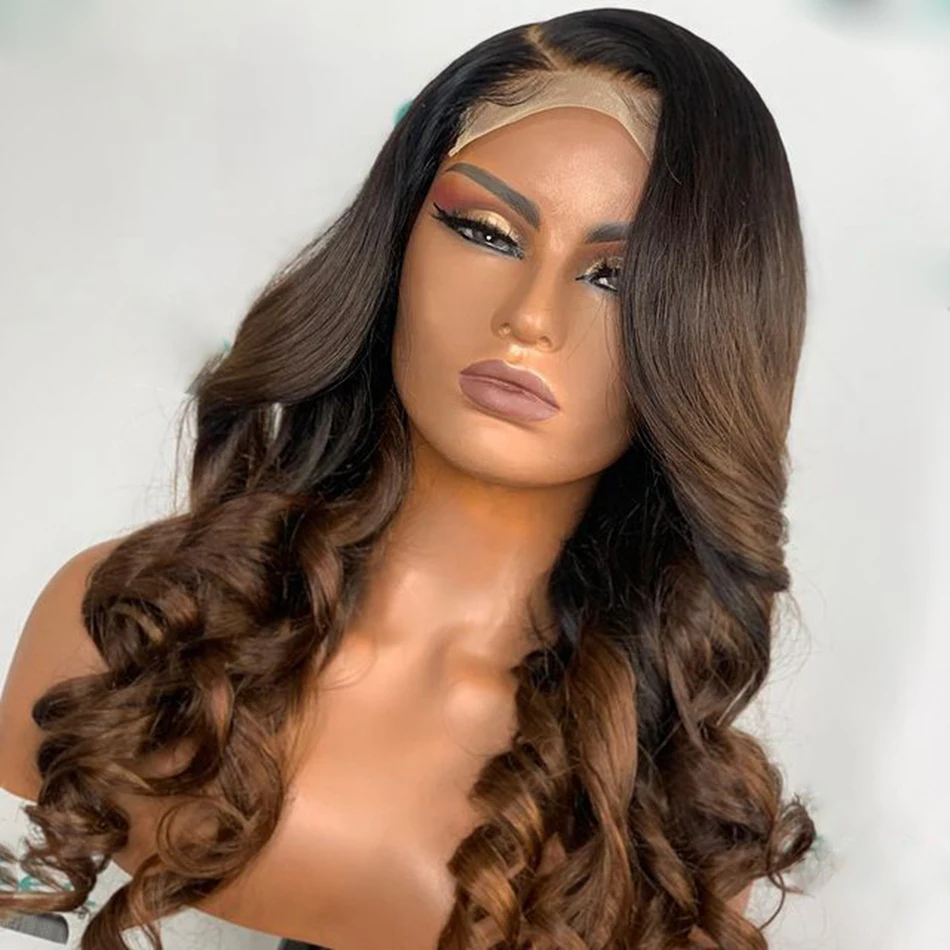 

5x5 Lace Closure Ombre Wavy Human Hair Wigs 150 Density Pre Plucked Hairline for Black Women