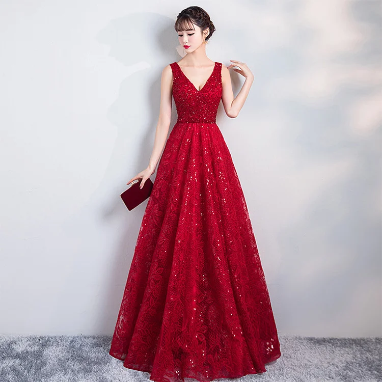 

New Design Hochzeitskleid Aus China A Line Slim Backless V Neck Wedding Dress Red