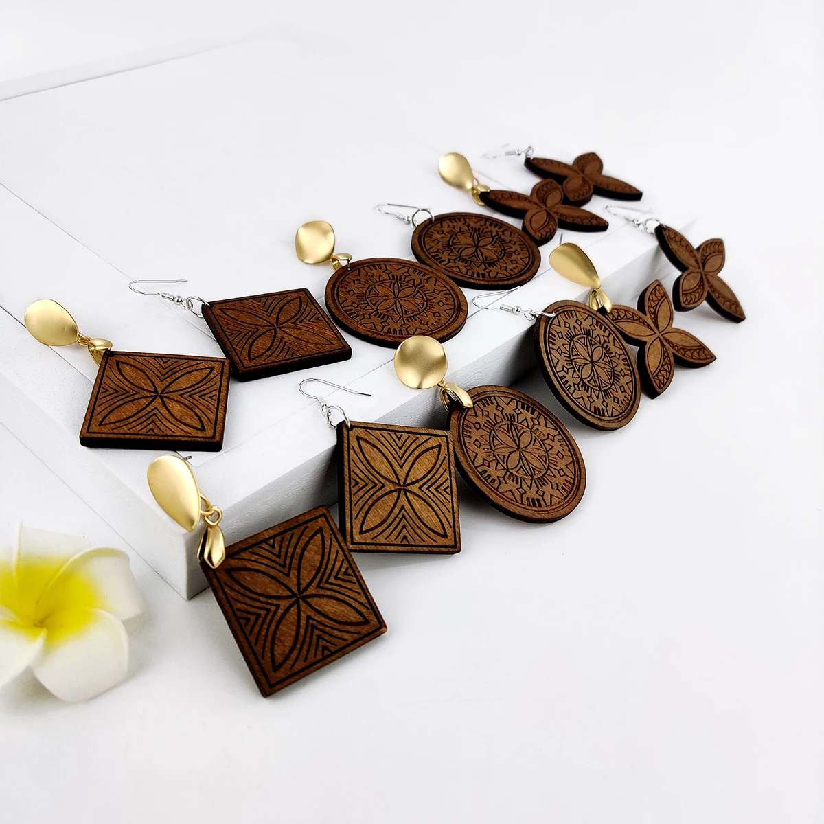 

SHUIIN Samoan polynesian wood earring geometric wooden earrings hawaiian jewelry