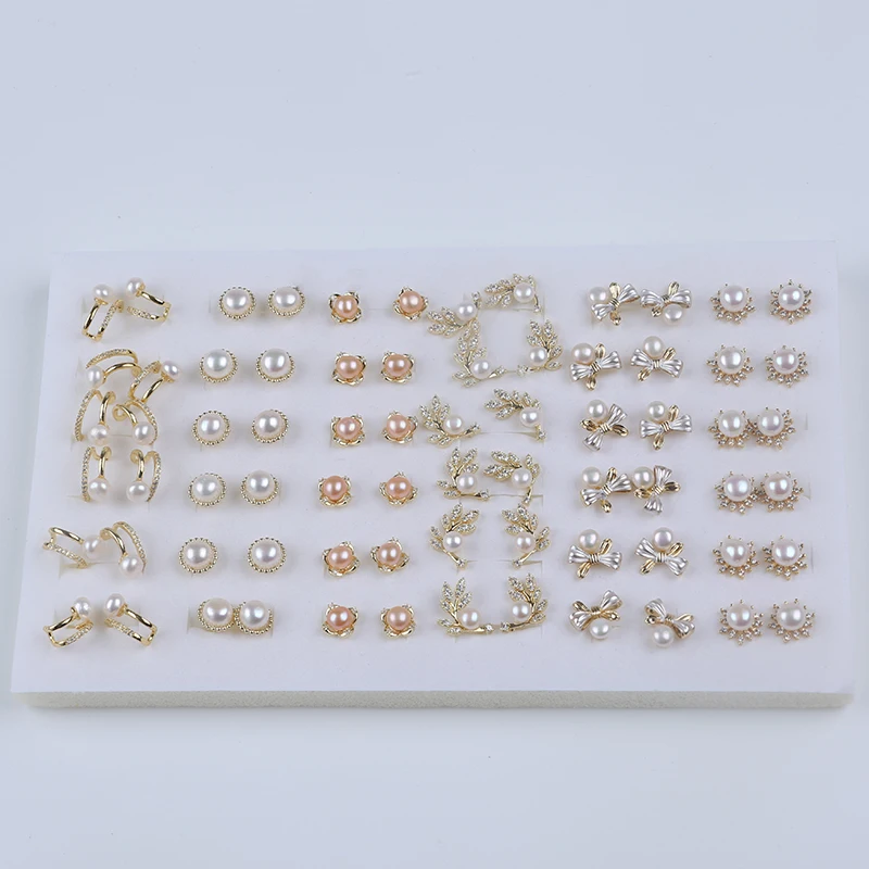 

New Design 7-8mm Natural White Button Shape Pearl Gold Color Rings And Earrings