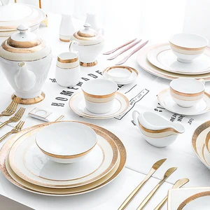 Image of 28 Ceramics Restaurant Used High Class Dinnerware Royal Gold, Fine Bone China Tableware Sets, Luxury Dinner Set*