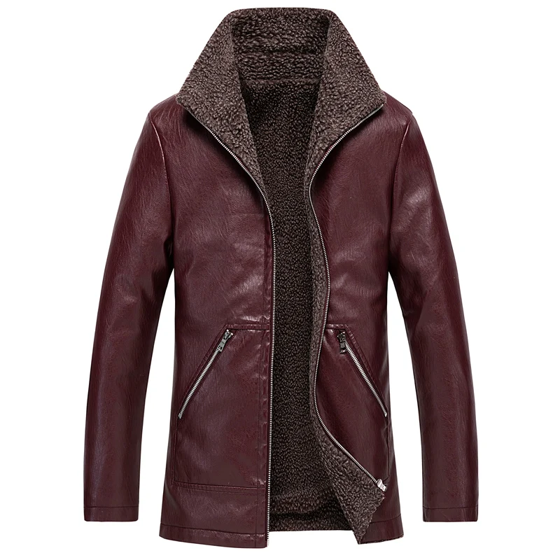 

Winter new fur one coat men's slim plus velvet thickened motorcycle leather jacket casual leather jacket