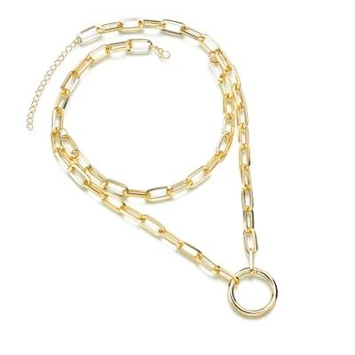 

Hot sale necklaces accessories personality geometric circle double chain necklace female, As pic
