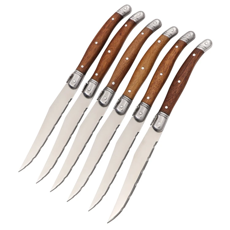 

set of 6 stainless steel steak knife dinner tableware set laguiole steak knife wood handle cutlery knife set, Stainless steel color