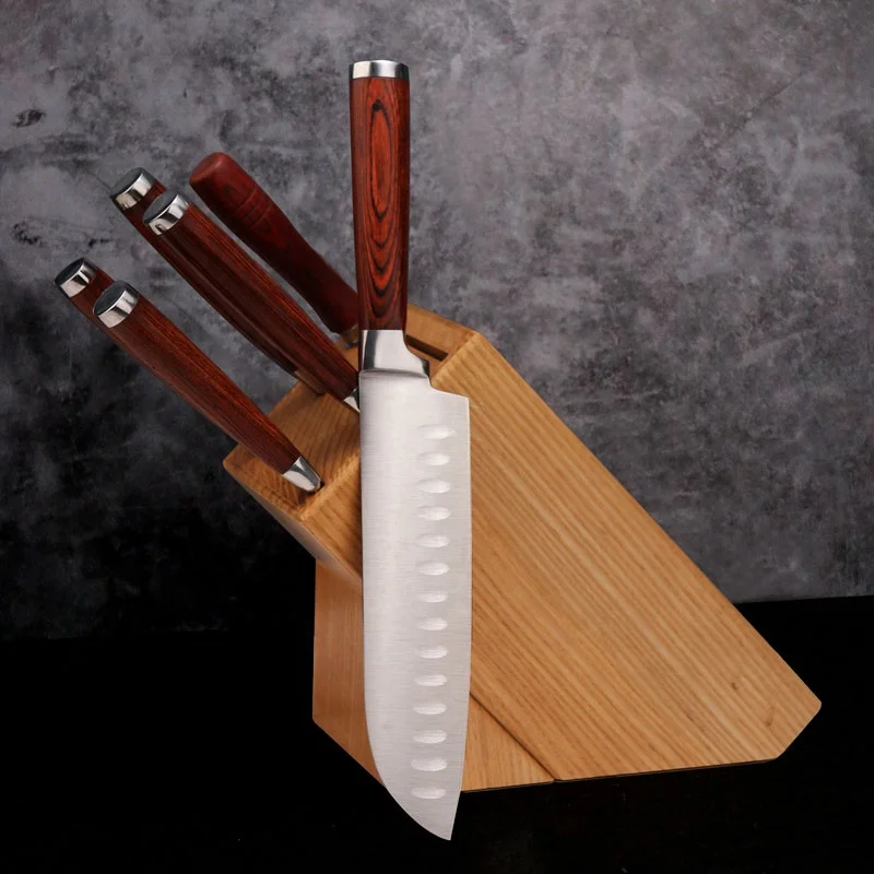 

DK 6pcs Stainless Steel Kitchen Knives Set with Red PAKKA Wood Handle
