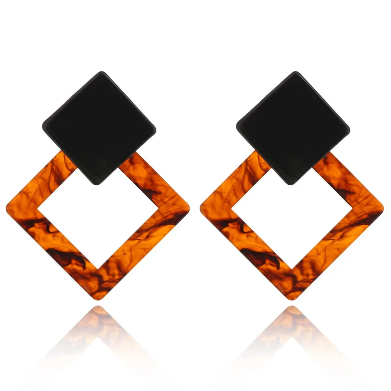 

ZHIYI Fashionable Exotic Style Ladies Girls Female Amber Gray Resin Acetate Acrylic Big Square Stud Earrings For Young Women, As photo
