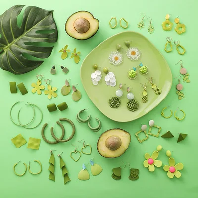 

Avocado earrings flower retro new green earrings sweet matcha green earrings for women