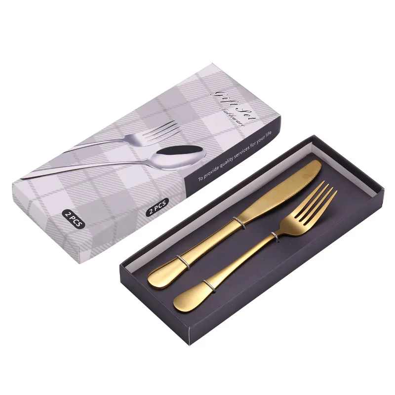 

CHINA OEM FACTORY WHOLESALE 2pcs set colorful Stainless Steel Tableware Titanium-Plated Steak Knife&Fork& Spoon Suit Western