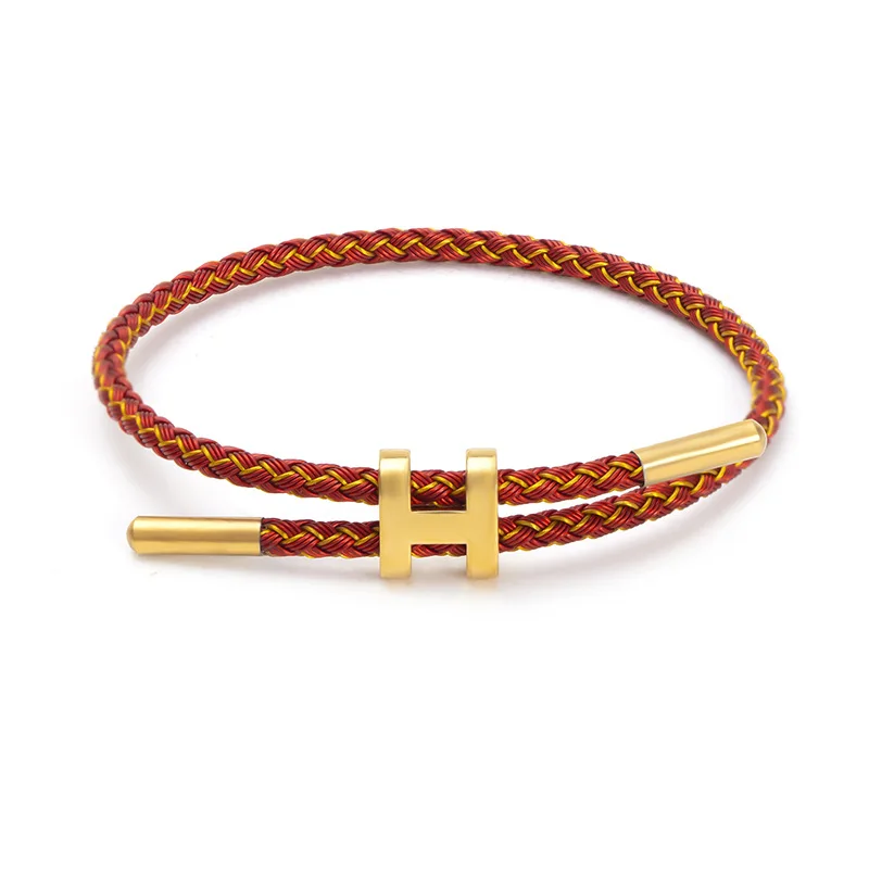 

Pulsera De Cuerda Roja Letter H Stainless Steel Hand Made Weave Muti-Color Bracelet Charm Bileklik Adjustable Colorful Bracelet, As picture