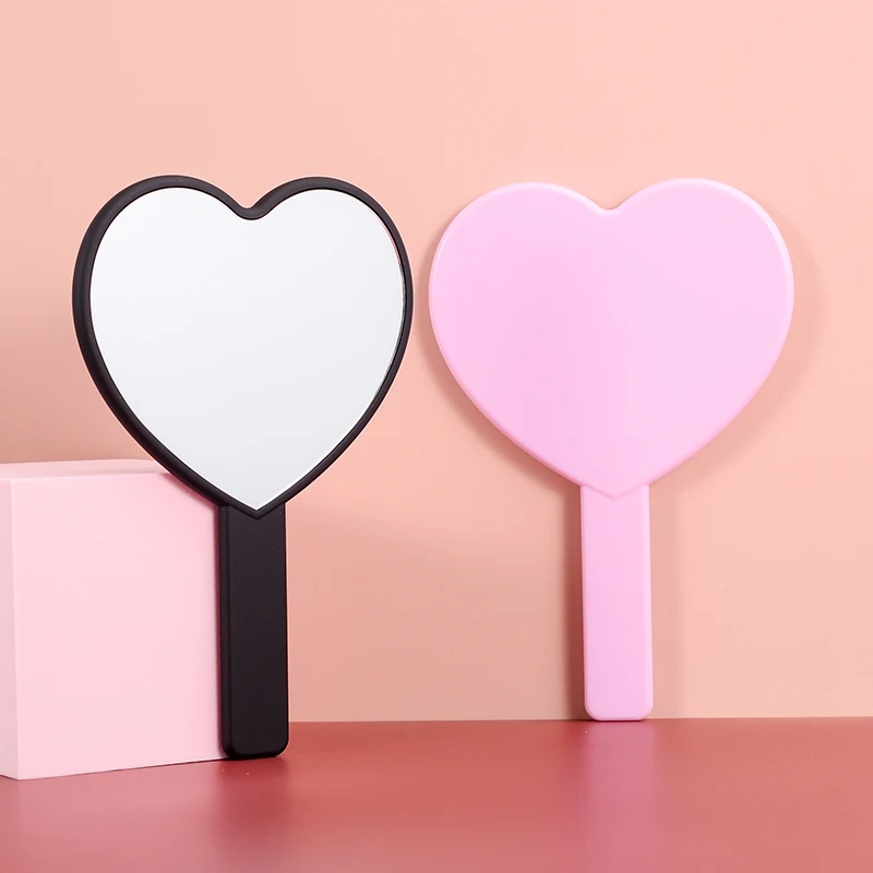 

Custom Shape Hand Held Mirror Glass Red Heart-shaped Bling Shining Makeup Mirrors, White/black/pink/red/customized