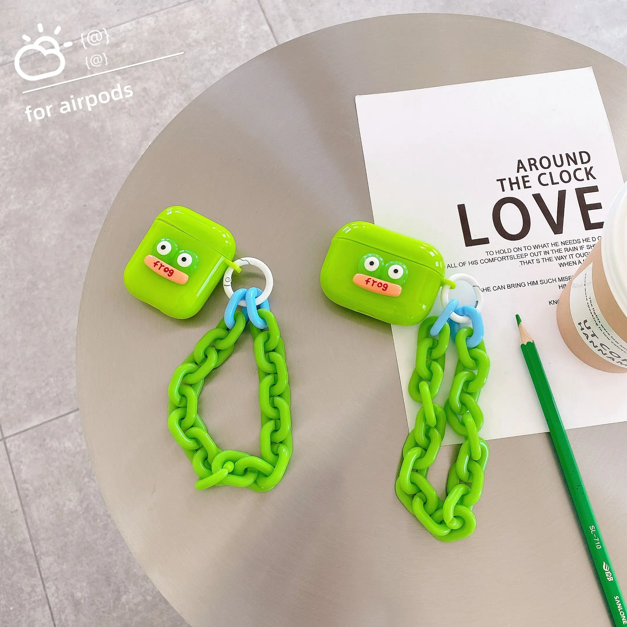 

3D Cute Frog Candy Color Soft TPU Cases Covers For Air pods For Apple Airpods Pro 1 2 With Portable Hand KeyChain Bracelet