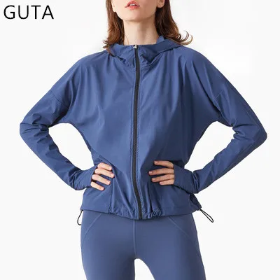 

Newest Design Yoga Jacket Cost Flexible Active Wear Women Zip Up Drawstring Gym Sports Fitness Casual Jacket With Thumb Hole, Picture shows