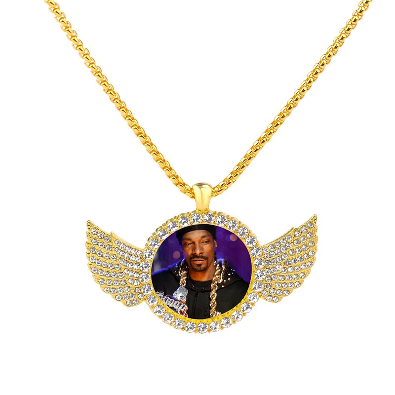 

Wholesale Diy Hip Hop Necklace Pendant Sublimation Angel Wings Gold Plated Inlay Zircon Sublimation Blanks Pendant, White gold, gold, rose gold, etc