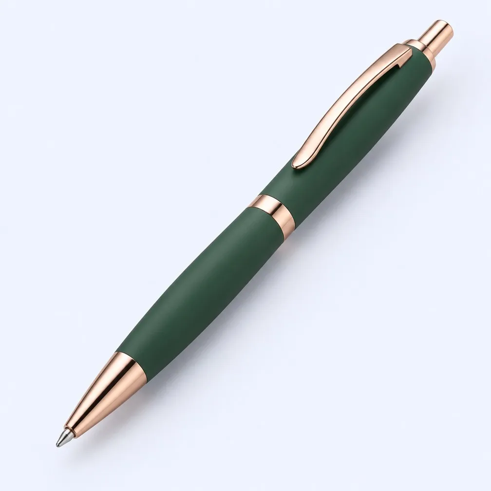 Matte Emerald Green Metal Business Pen with Rose Gold Trim